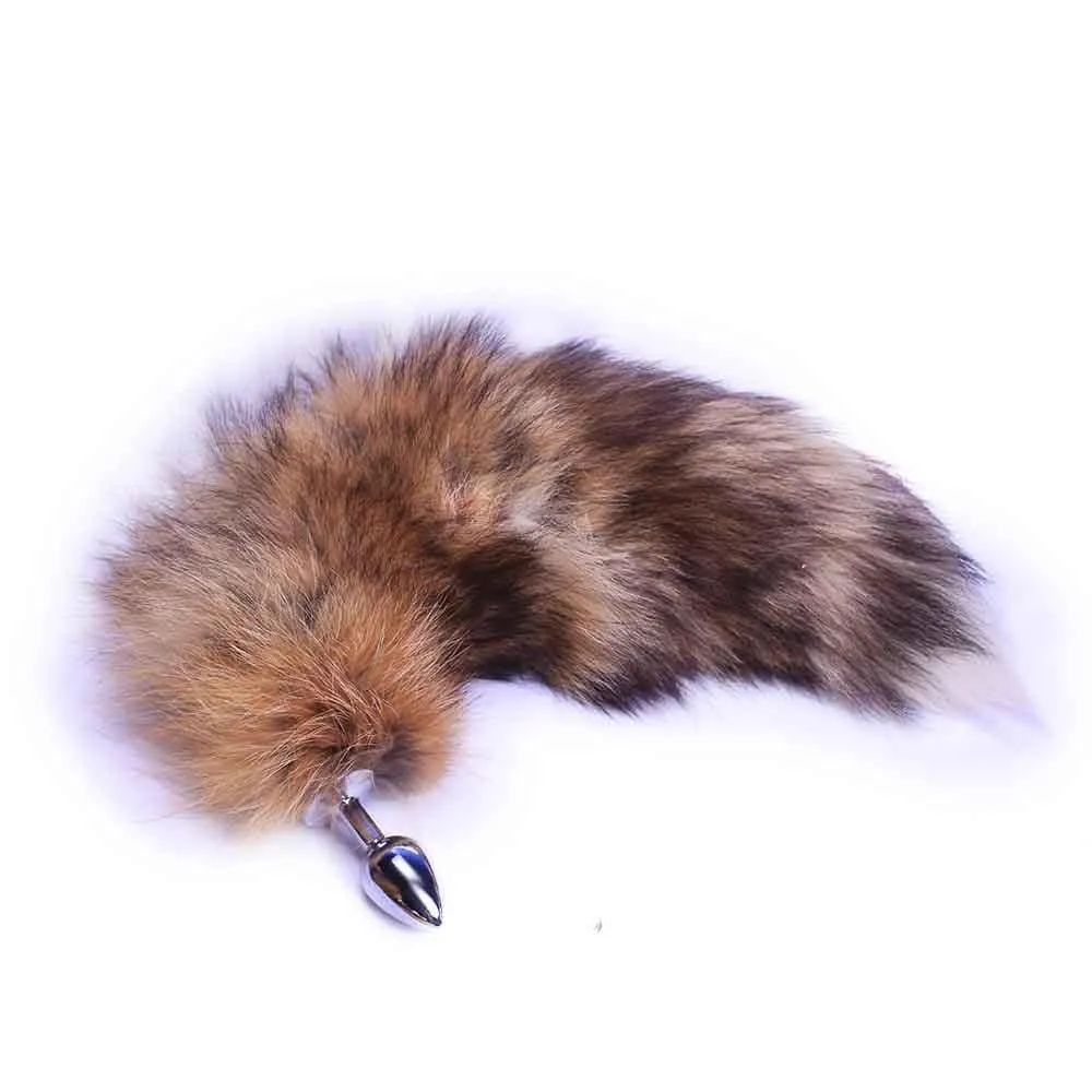 14 - 15 Brown Cat Tail Metal Butt Plug