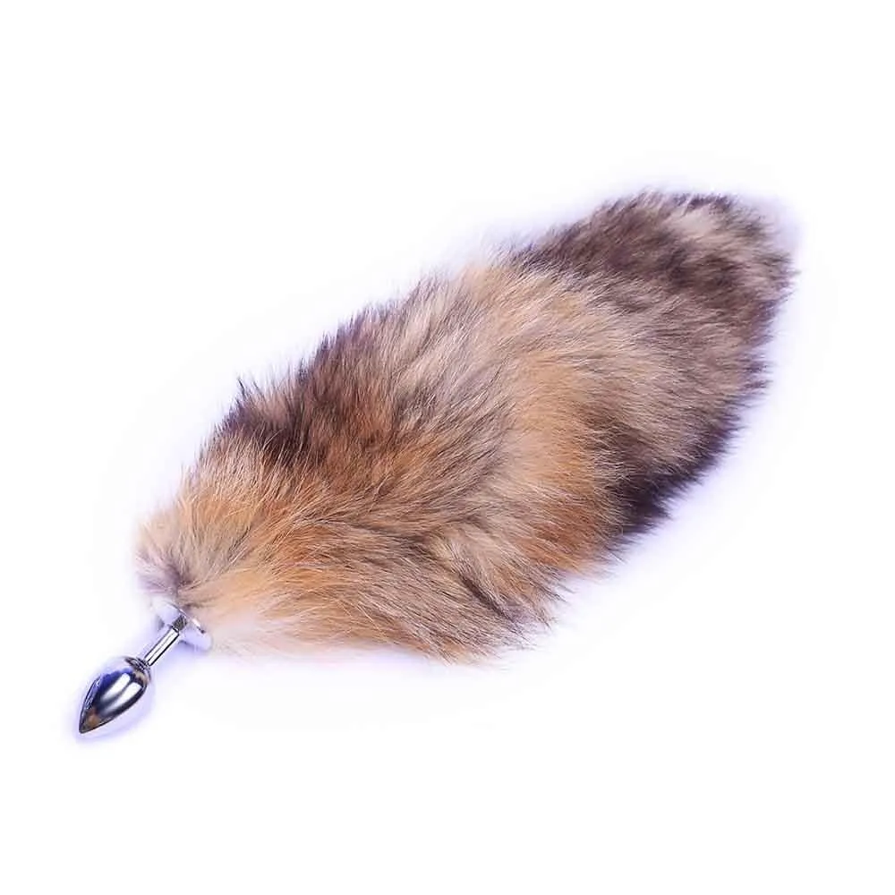 14 - 15 Brown Cat Tail Metal Butt Plug