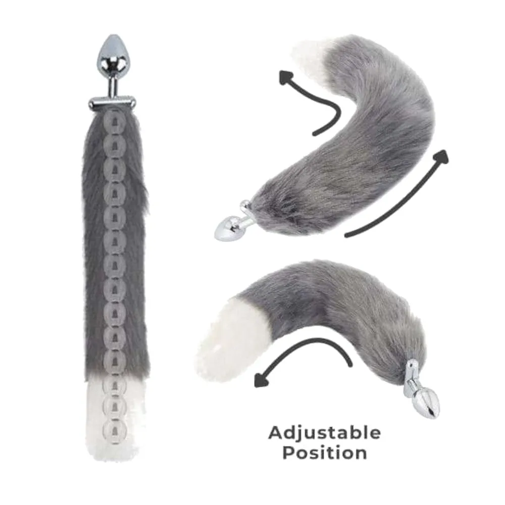 18 Shapeable Grey With White Fox Tail Plug