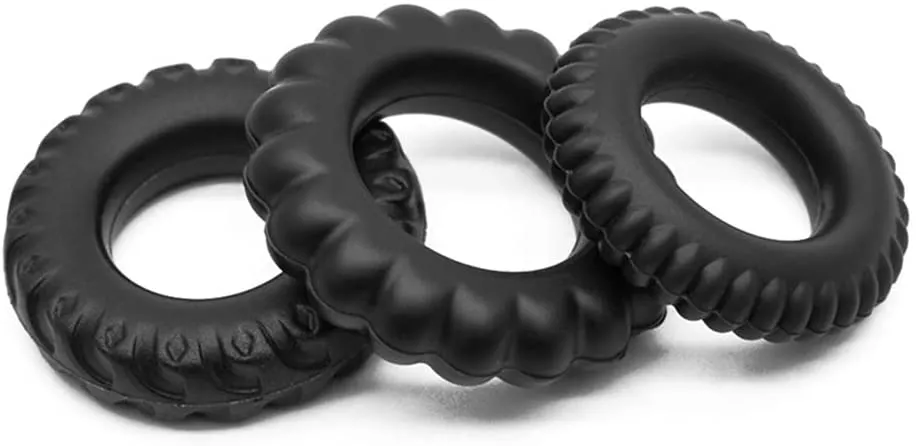 3 Piece Tyre Cock Ring Set | Black | Stretchy | Strong Erection