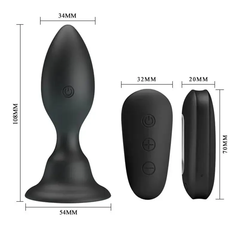 4.25-inch Silicone Black Waterproof Rechargeable Butt Plug with Remote