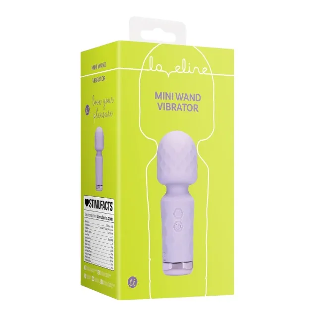 Aparat de masaj LOVELINE Mini Wand Vibrator. pentru corp și zone intime. 10 funcții de vibrație. lungime 11.4 cm. mov