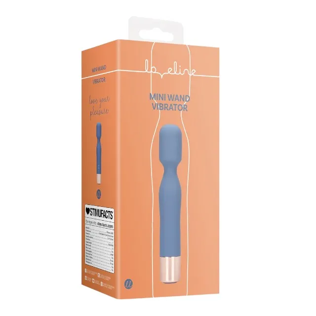 Aparat de masaj LOVELINE Mini Wand Vibrator. pentru corp și zone intime. 10 funcții de vibrație. lungime 14.3 cm. albastru
