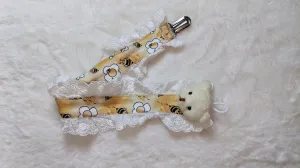 Baby Bee Bear Plush Ruffle Deluxe Pacifier Clip
