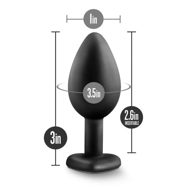 Bling Small Black Gem Heart Tipped Silicone Butt Plug