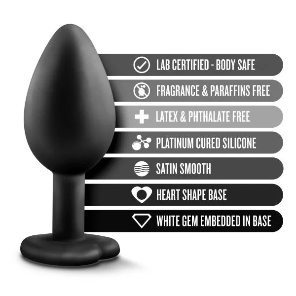 Bling Small Black Gem Heart Tipped Silicone Butt Plug