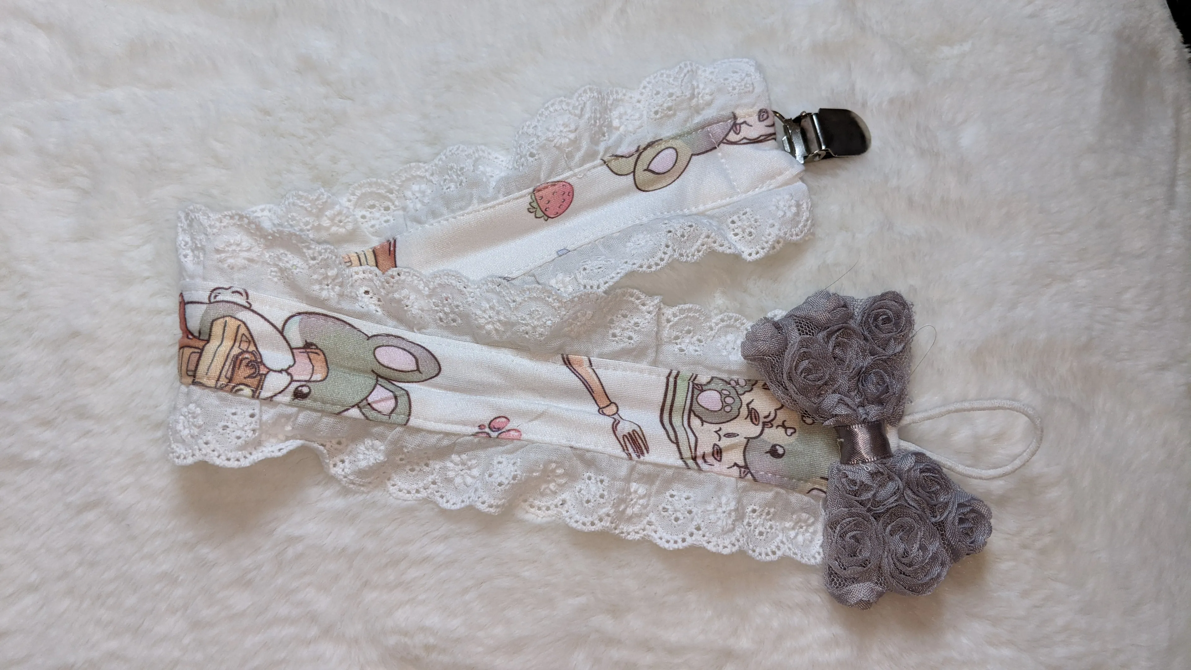 Breakfast Bunny Plush Ruffle Deluxe Pacifier Clip