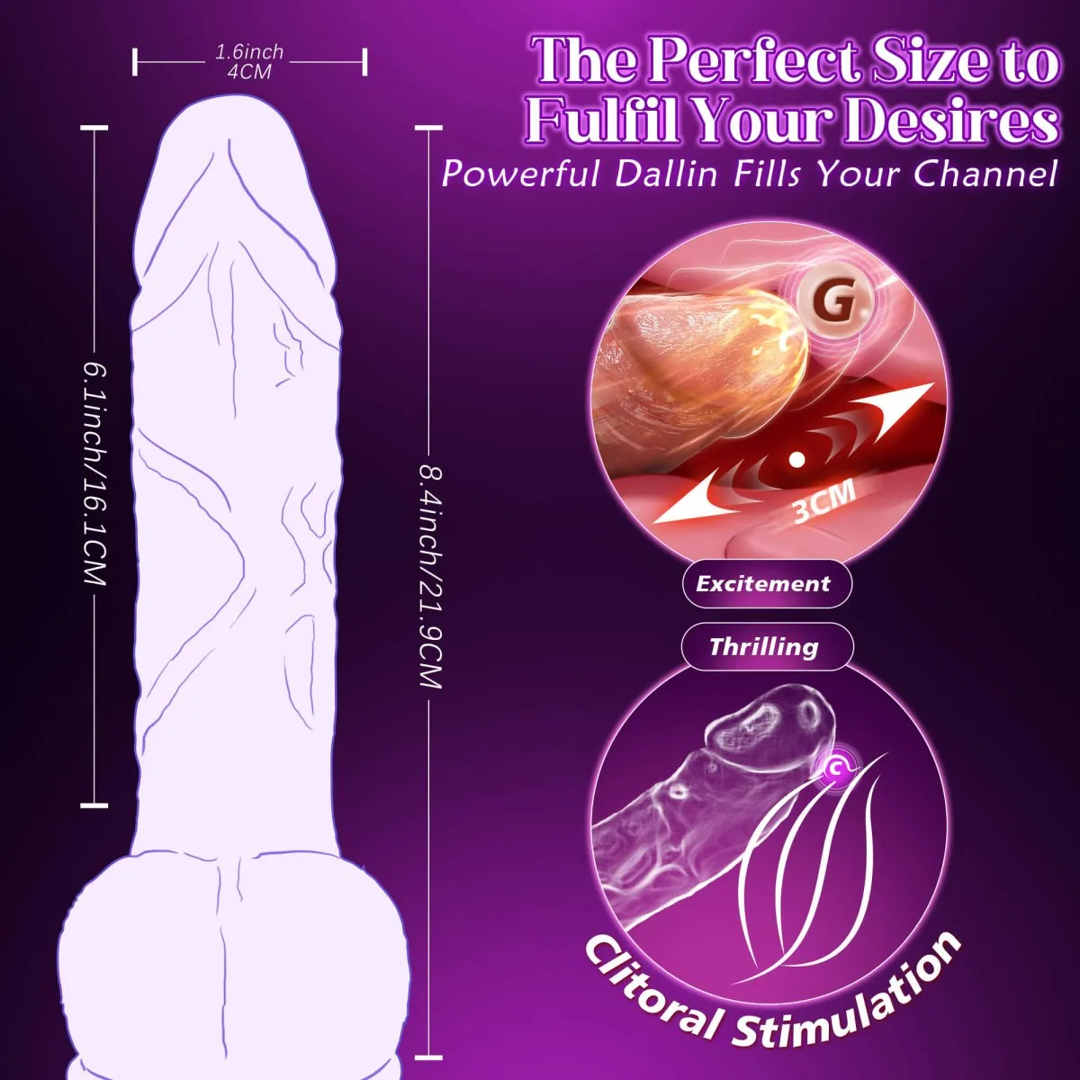Dallin|Realistic Heating Vibration and Stretching Dildo