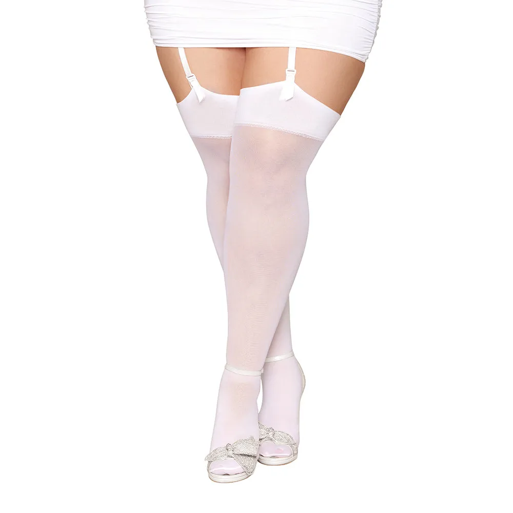 Dreamgirl 'Bride' Thigh High with Rhinestone Seam White Queen Size