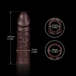 Ebony Realistic Dildo Cock Sleeve Extender - Life Size Silicone Penis Ring Male Sex Toy
