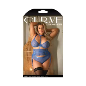 Fantasy Lingerie Curve Brielyn Bra. Harness Garter Belt & Panty Blue 1XL/2XL
