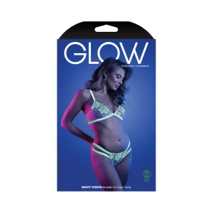 Fantasy Lingerie Glow Night Vision Glow-In-The-Dark Lace Bralette & Panty White S/M