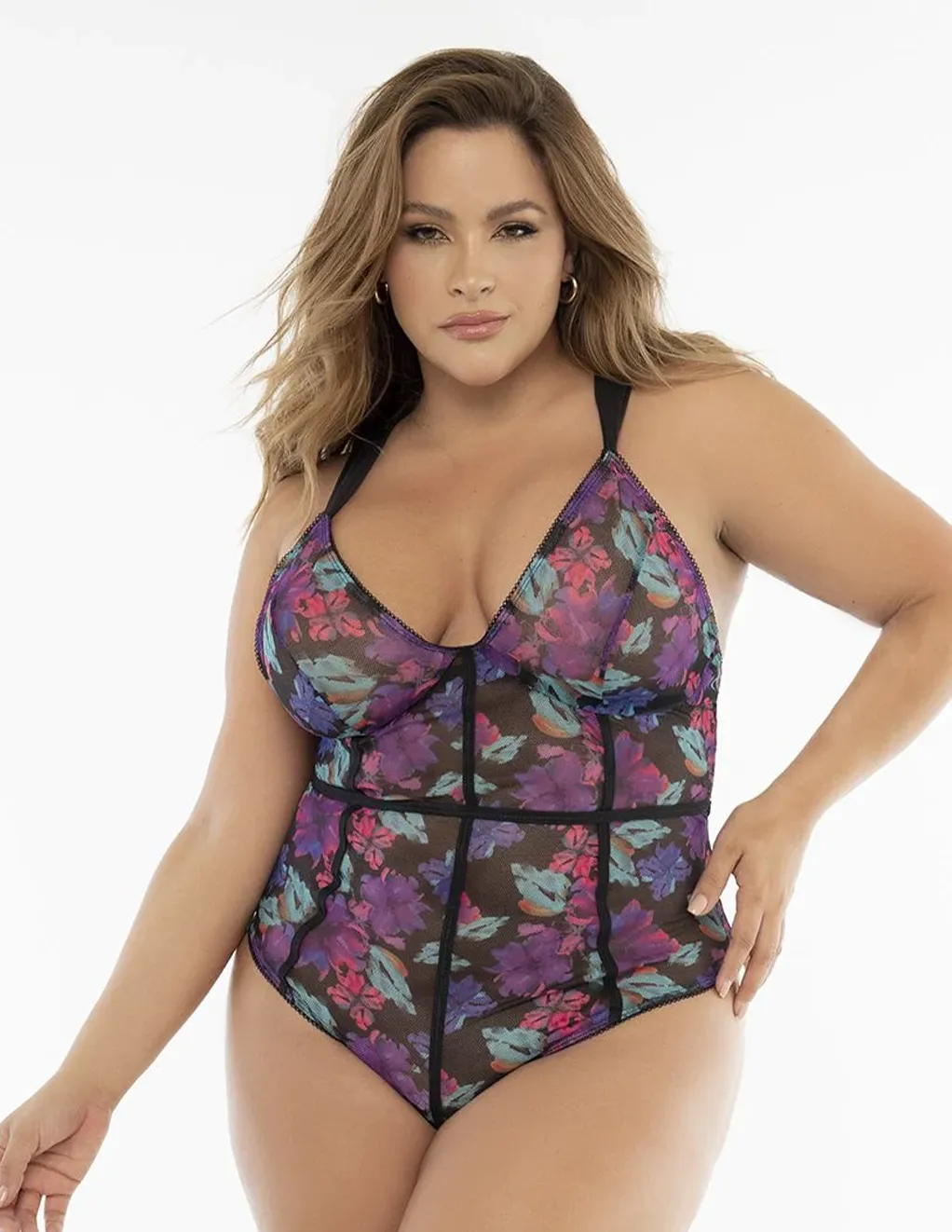 Floral Print Mesh Teddy w. Binding