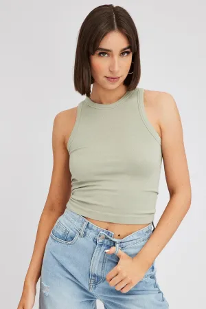 Green Tank Top Crew Neck Seamless