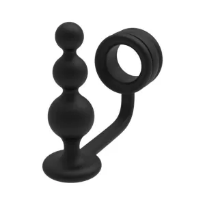 Inel pentru penis cu plug anal DREAMTOYS RAMROD 2-In-1 Dual Pleasure. lungime 11 cm. din silicon. negru