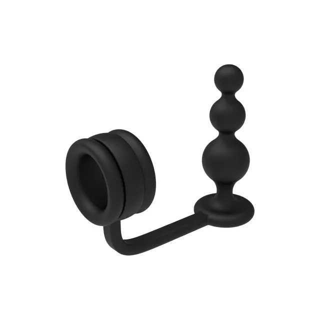 Inel pentru penis cu plug anal DREAMTOYS RAMROD 2-In-1 Dual Pleasure. lungime 11 cm. din silicon. negru