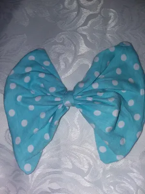 Light Blue & White Polka-Dots Fabric Hair Bow ^