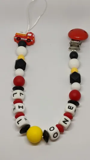 Lil One Fire Truck Silicone Teether Pacifier Clip
