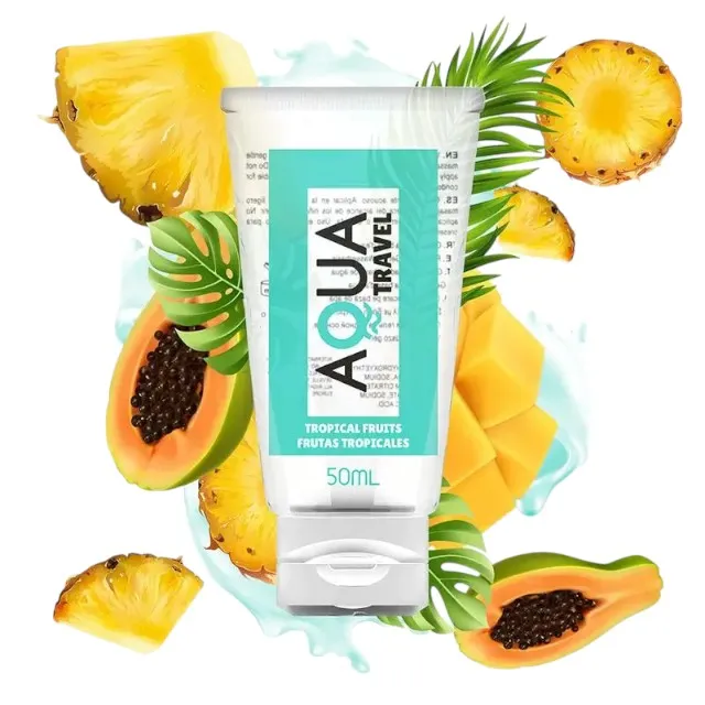 Lubrifiant cu aromă AQUA TRAVEL Tropical Fruits. pe bază de apă. cu gust delicios de fructe tropicale. 50 ml