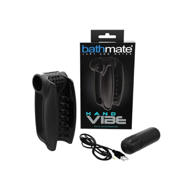 Masturbator BATHMATE Hand Vibe. texturat pentru stimulare intensă. vibrator bullet inclus cu 10 funcții de vibrație. negru