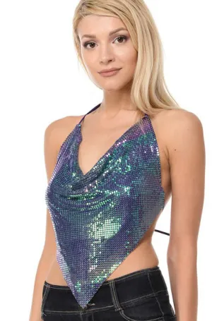 Metal Halter Top in Rainbow Blue