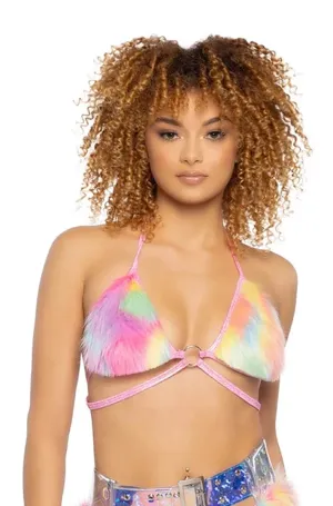 Neon Dreams Faux Fur Bikini Top