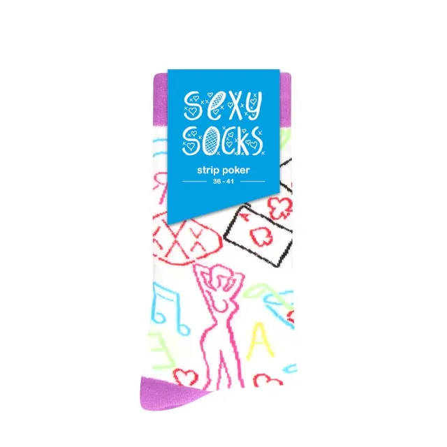 Șosete cu temă sexuală SEXY SOCKS Strip Poker. pentru femei. perfecte ca un cadou sexy și amuzant. mărimea 36-41. multicolor