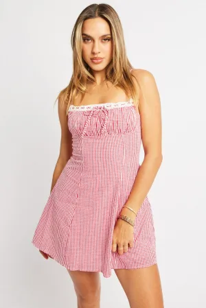 Red Check Mini Dress Strappy