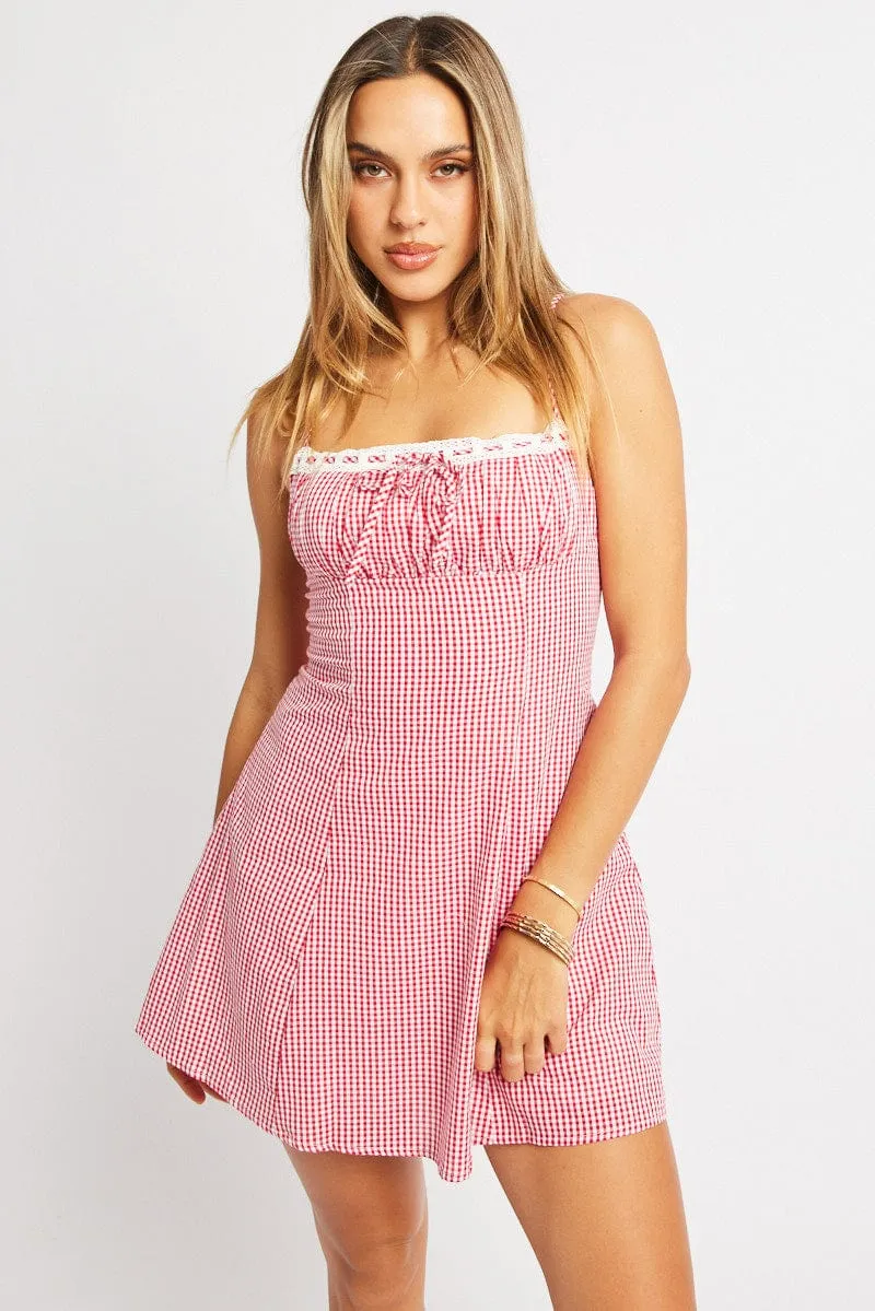 Red Check Mini Dress Strappy