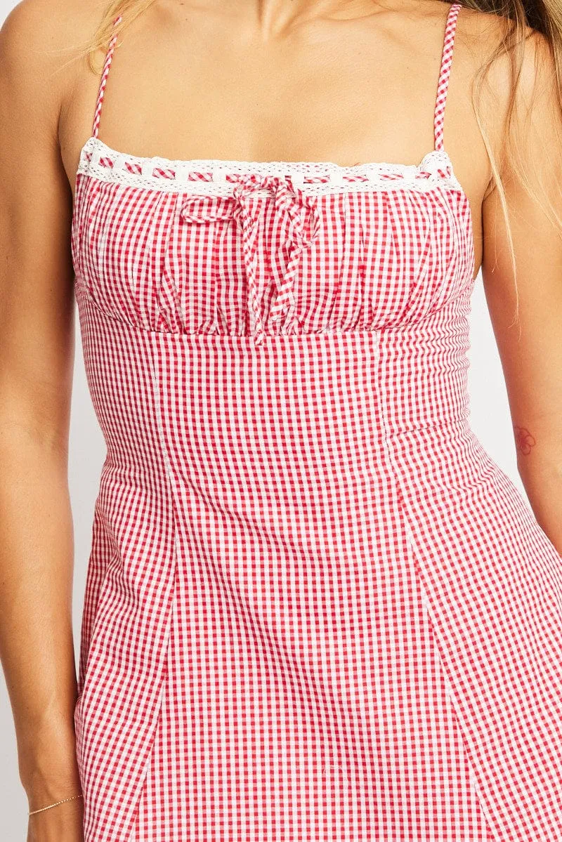 Red Check Mini Dress Strappy