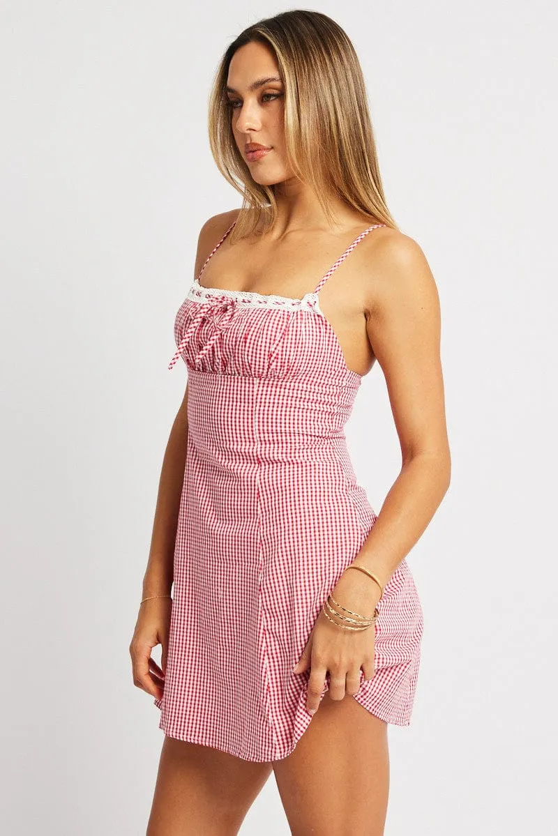 Red Check Mini Dress Strappy
