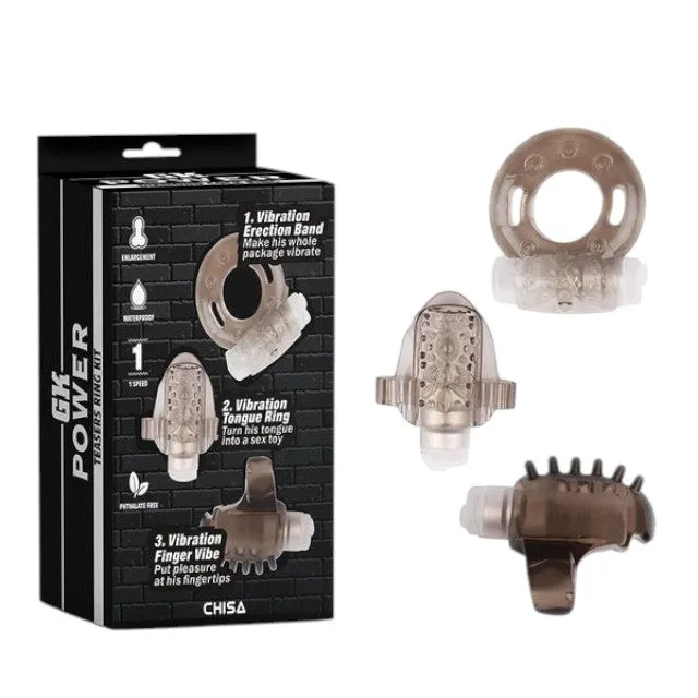 Set inele vibratoare pentru penis CHISA GK POWER Teaser Ring Kit. diametre 2 - 3.8 cm. maro transparent