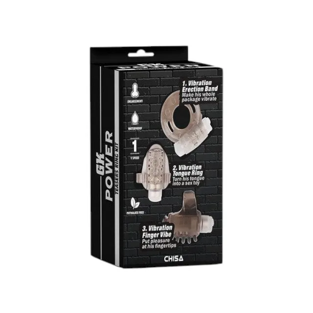 Set inele vibratoare pentru penis CHISA GK POWER Teaser Ring Kit. diametre 2 - 3.8 cm. maro transparent