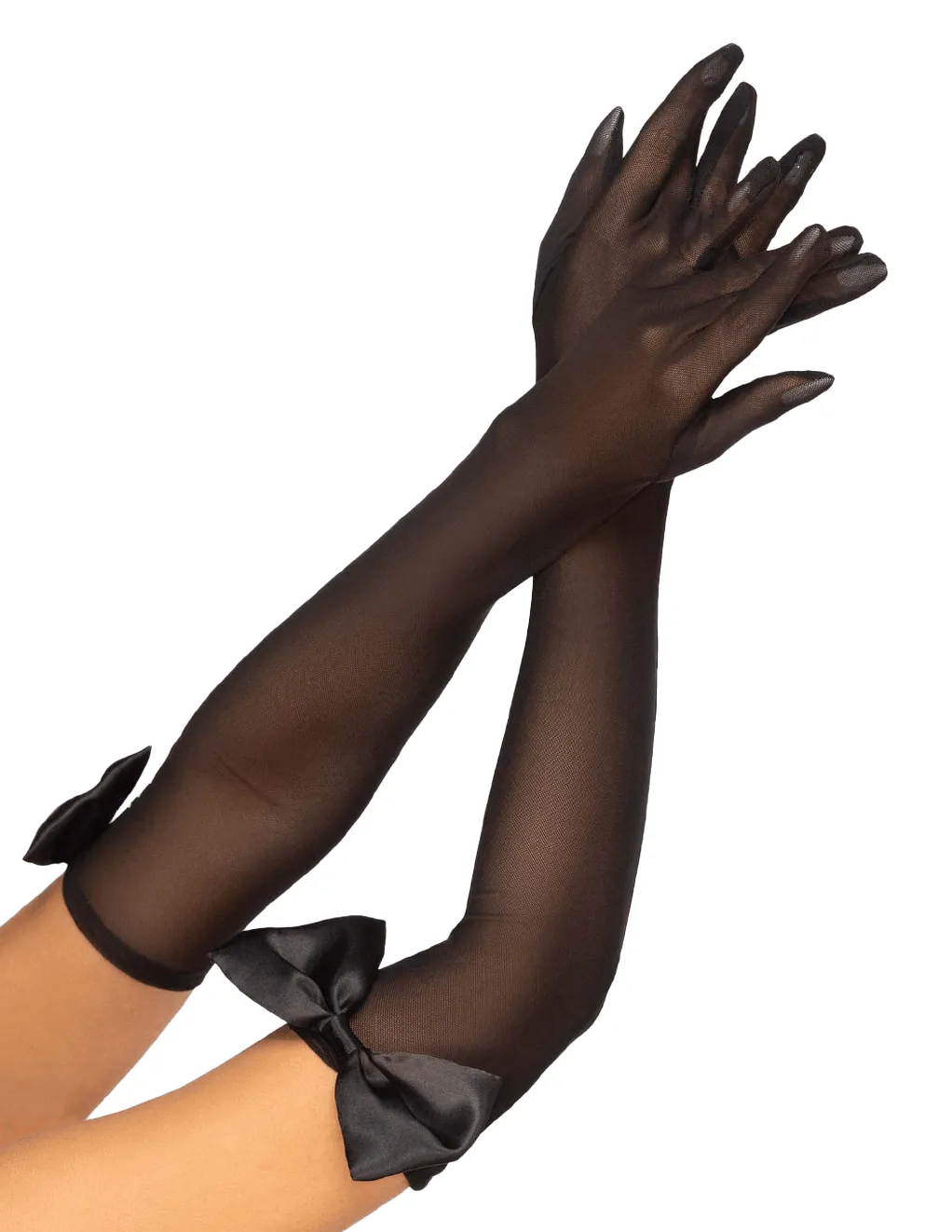 Sheer Mesh Opera Length Satin Bow Top Gloves