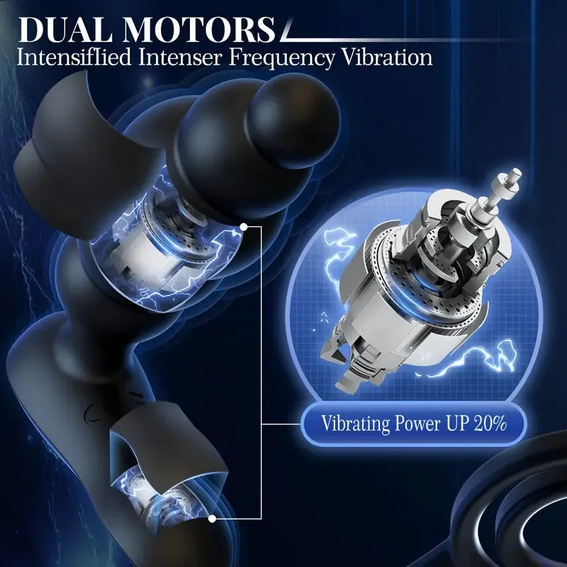 Silicone Anus Plug USB Rechargeable Dual Ring Prostate Massager For Gay