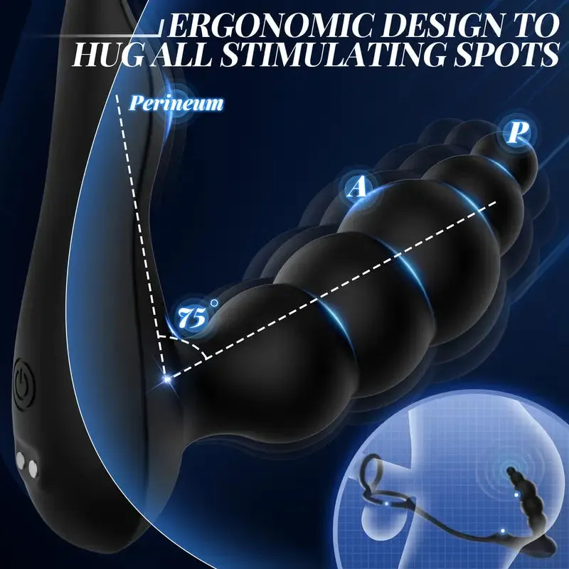 Silicone Anus Plug USB Rechargeable Dual Ring Prostate Massager For Gay