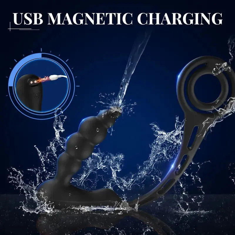 Silicone Anus Plug USB Rechargeable Dual Ring Prostate Massager For Gay