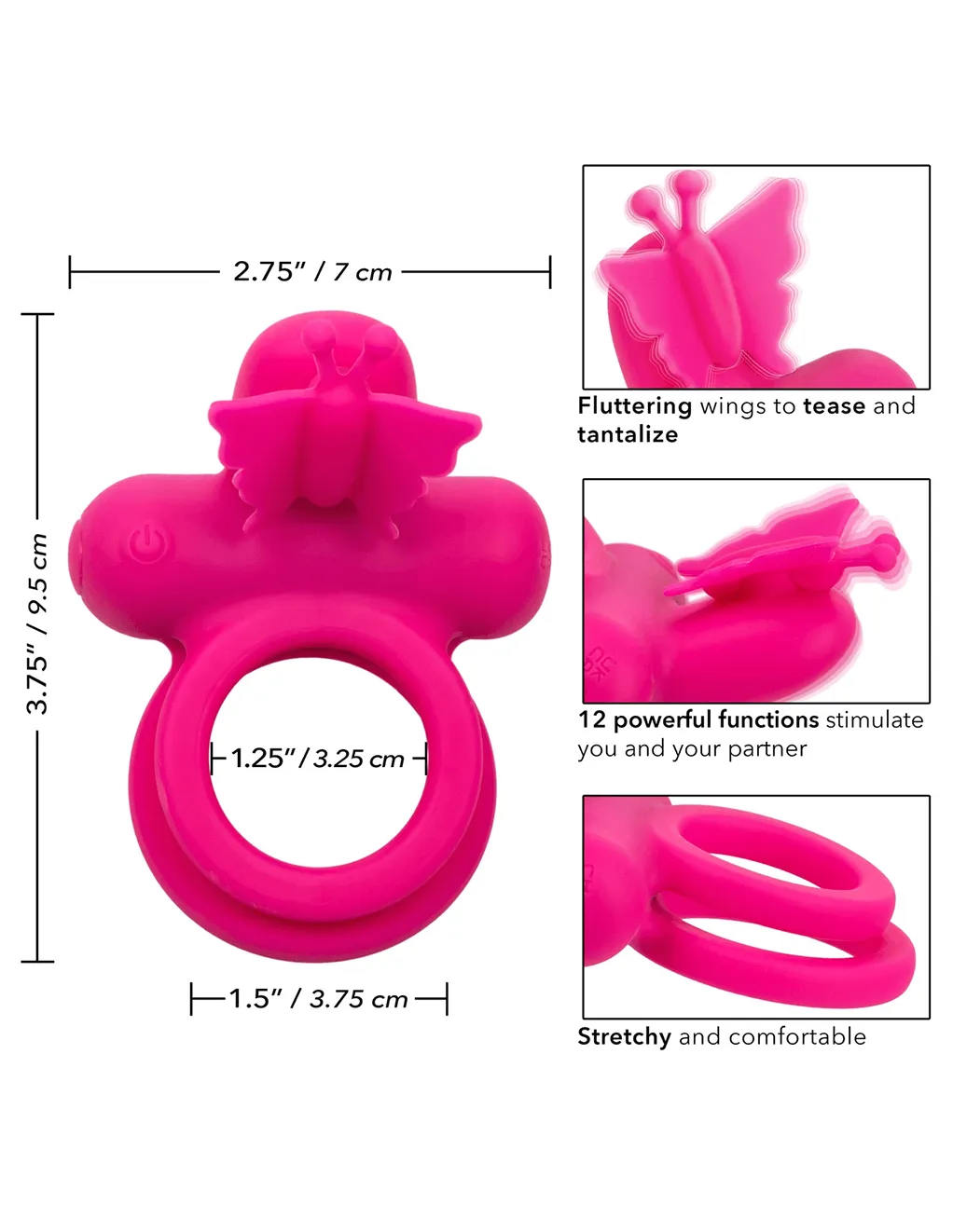 Silicone Rechargeable Butterfly Dual Ring