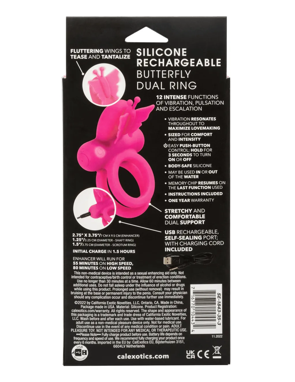 Silicone Rechargeable Butterfly Dual Ring