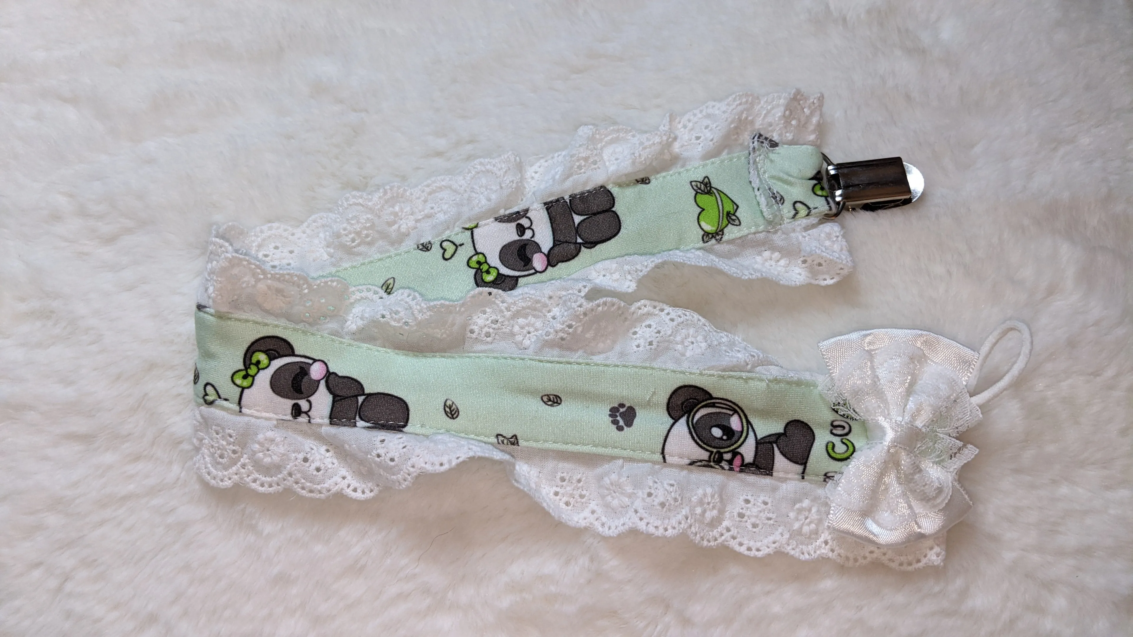 Silly Panda Plush Ruffle Deluxe Pacifier Clip