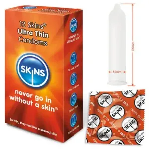 Skins Ultra Thin 12 Pack Lubricated Premium Latex Condoms for Him