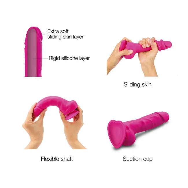 Sliding Skin Realistic Medium 7.5 Inch Pink Silicone Dildo with Suction Cup