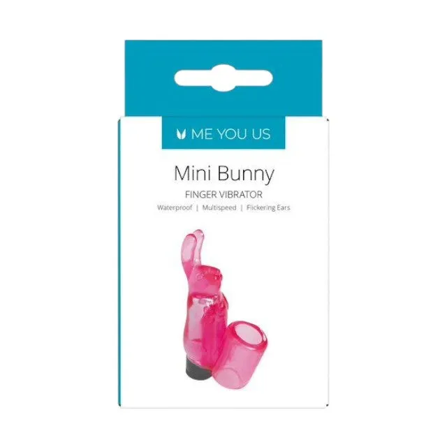 Stimulator clitoris ME YOU US Mini Bunny. în formă de iepuraș. purtare pe deget. vibrații multiple. 9 cm. culoare roz