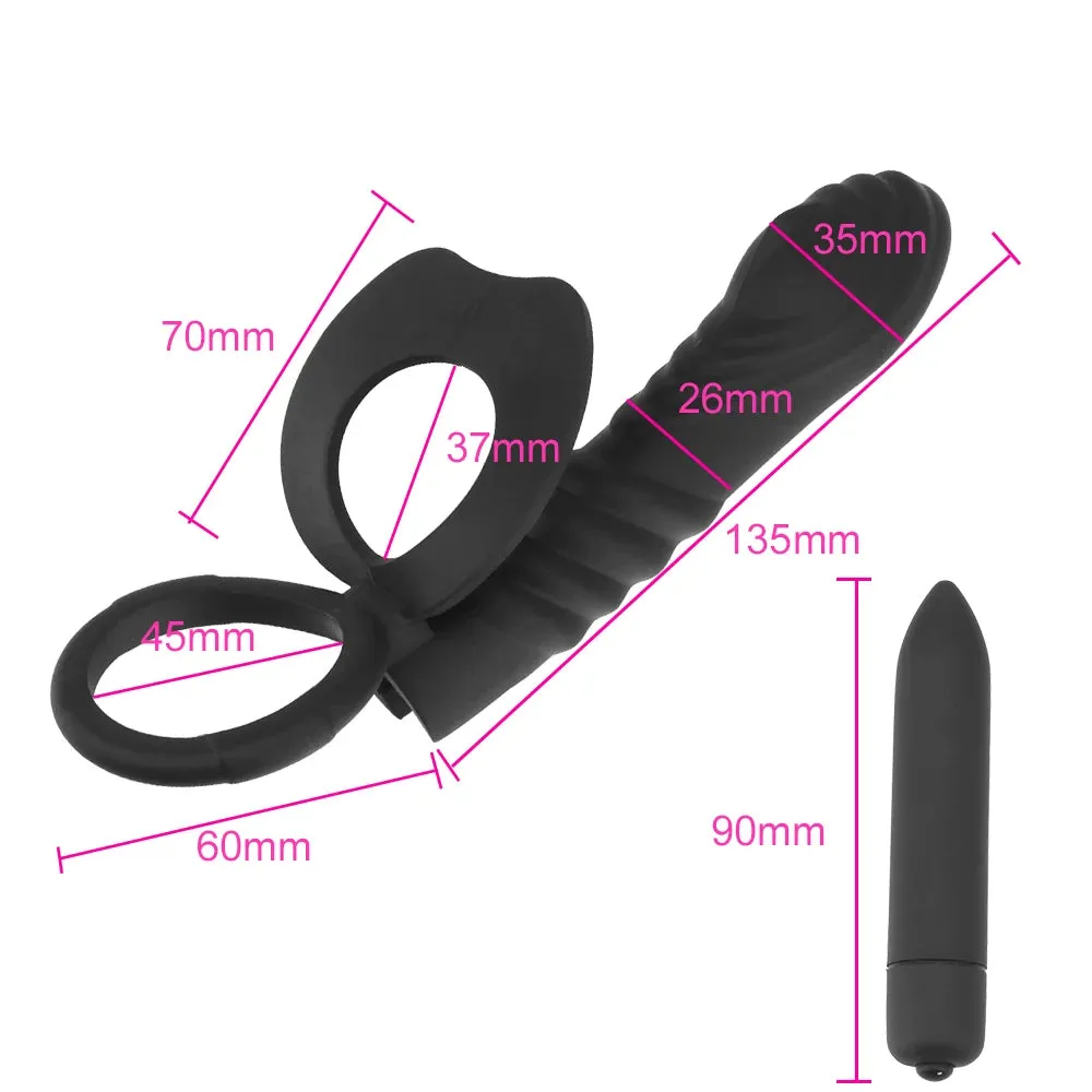 Strap On Vibrating Dildo - Bullet Vibrator Cock Ring Delay Ejaculation Double Stimulation