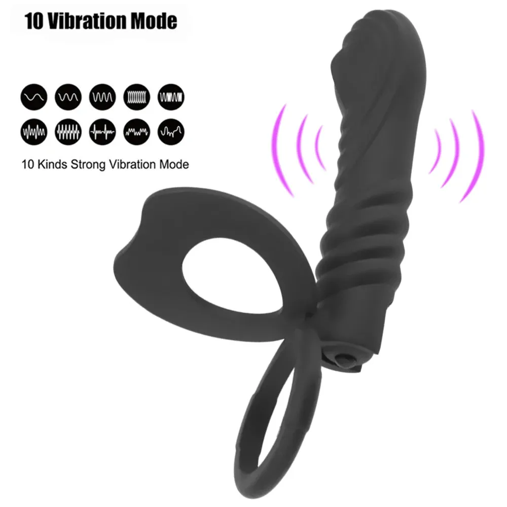 Strap On Vibrating Dildo - Bullet Vibrator Cock Ring Delay Ejaculation Double Stimulation