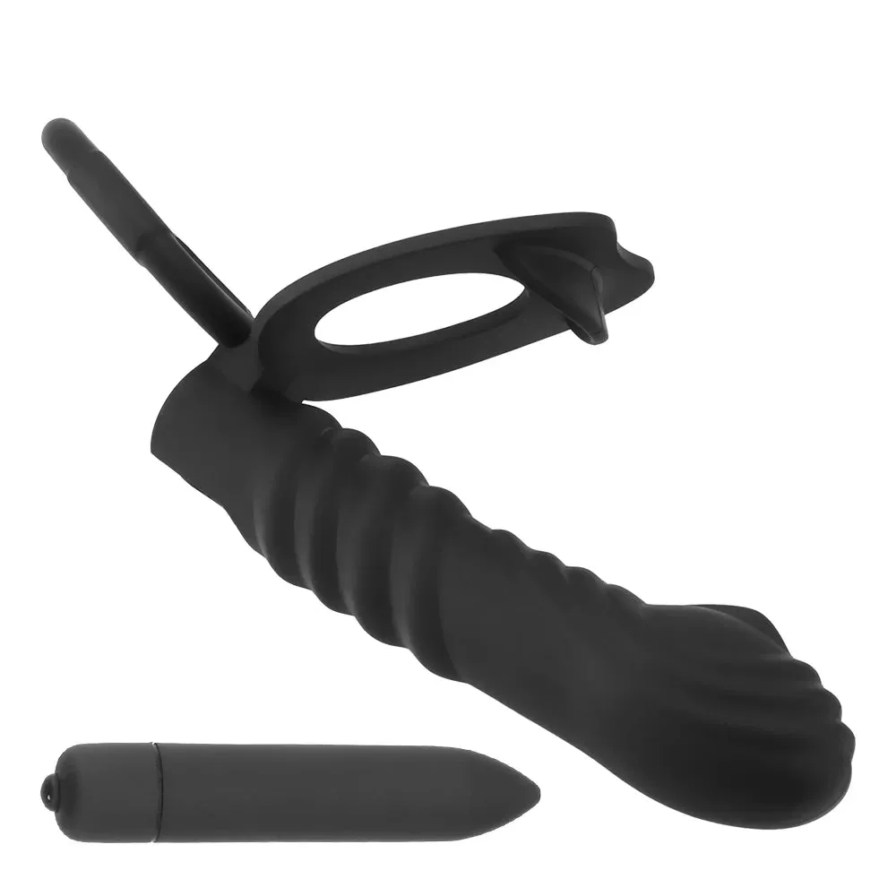 Strap On Vibrating Dildo - Bullet Vibrator Cock Ring Delay Ejaculation Double Stimulation