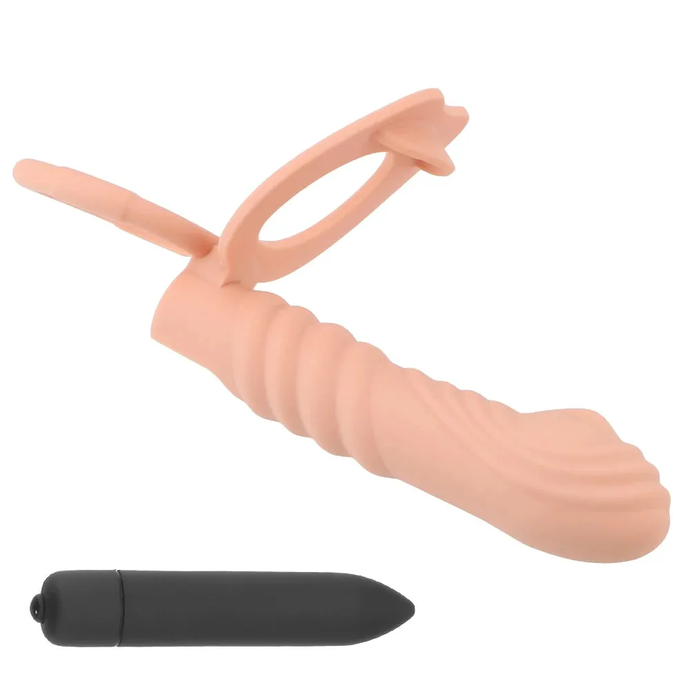 Strap On Vibrating Dildo - Bullet Vibrator Cock Ring Delay Ejaculation Double Stimulation