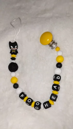 Super Hero Poo Head Silicone Teether Pacifier Clip