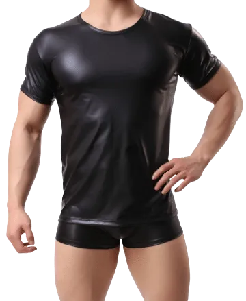 Toms Slim Set | Stretch Wet look |  Short Sleeve T-shirt & Shorts | Vegan | Black