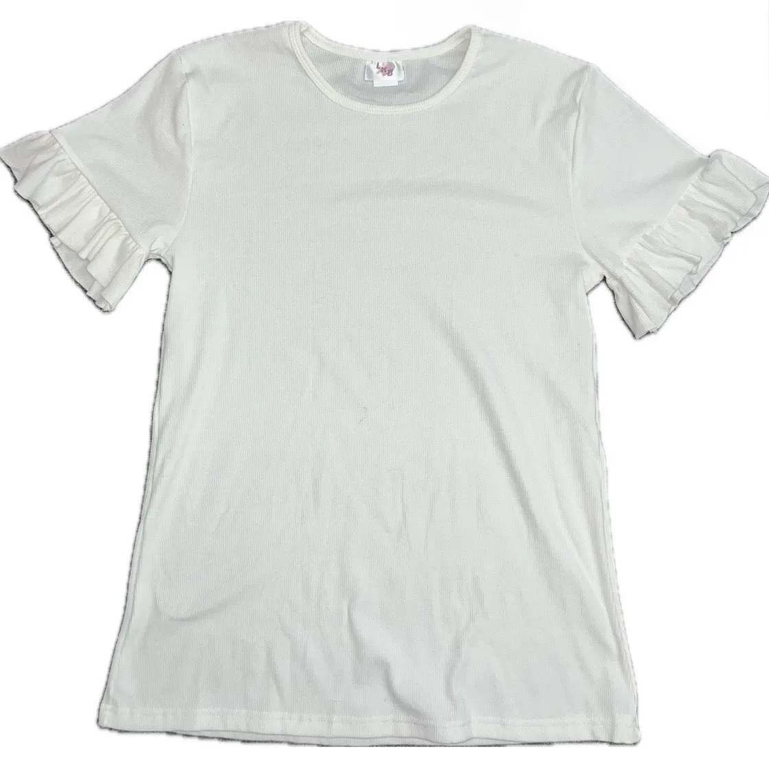 White Ribbed Puff Sleeve Shirt